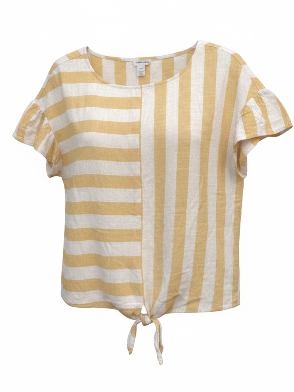 Striped Tie-Hem Short Sleeve Top in Cream and White
